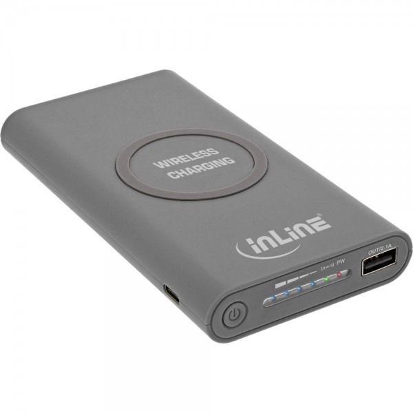 InLine® Qi-Plate Powerbank, 8000mAh, Wireless Charging, induktiv kabellos laden und wiederaufladen,