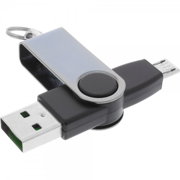 InLine® Micro-USB Adapter, Micro-B Stecker an USB A Stecker, zum Laden und Datentransfer, Schlüssela