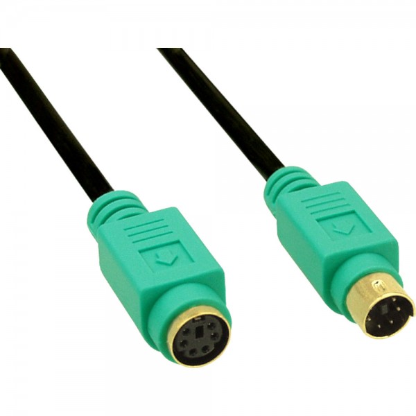 InLine® PS/2 Verlängerung, Stecker / Buchse, PC99, Kabel schwarz, Stecker grün, Kontakte gold, 5m