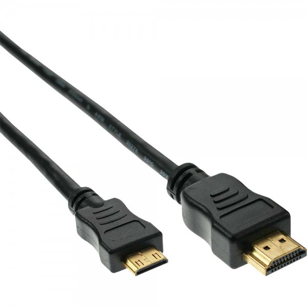 InLine® HDMI Mini Kabel, High Speed HDMI® Cable, Stecker A auf C, verg. Kontakte, schwarz, 2m