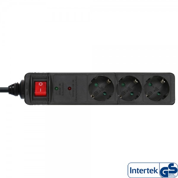 InLine® Steckdosenleiste, 3-fach Schutzkontakt, mit Überspannungsschutz, Schalter, 1,5m, schwarz