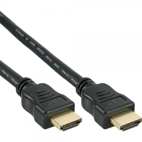 InLine® HDMI Kabel, HDMI-High Speed mit Ethernet, Stecker / Stecker, schwarz / gold, 2m