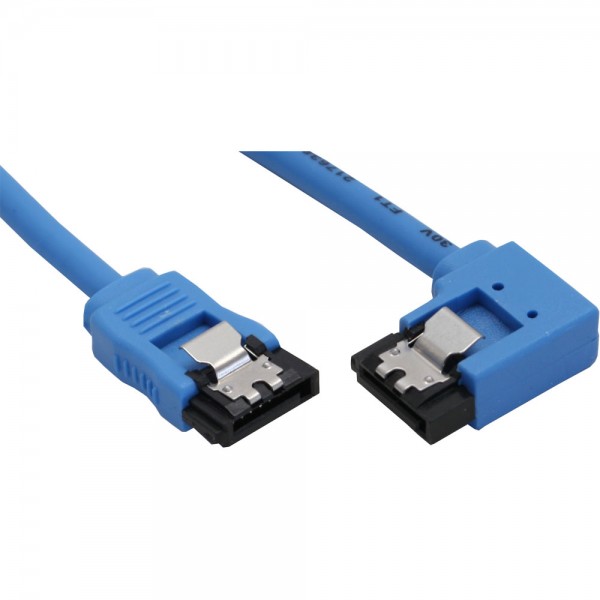 InLine® SATA 6Gb/s Anschlusskabel rund, abgewinkelt rechts, blau, mit Lasche, 0,5m
