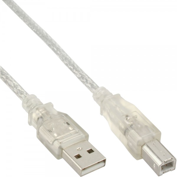 InLine® USB 2.0 Kabel, A an B, transparent, 5m