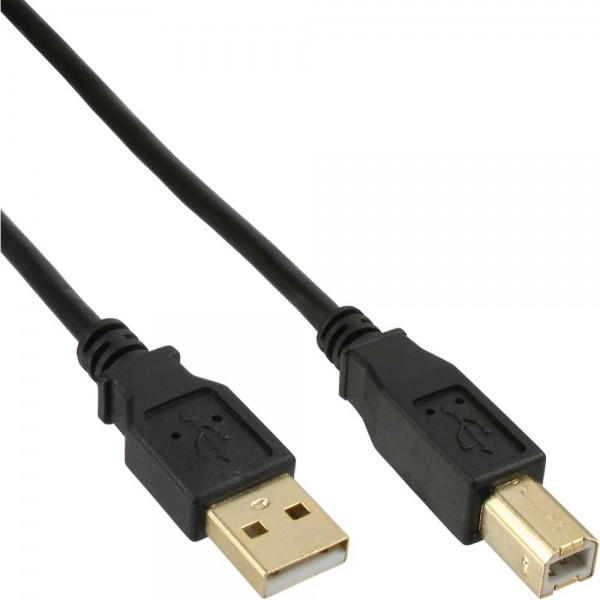 InLine® USB 2.0 Kabel, A an B, schwarz, Kontakte gold, 0,5m