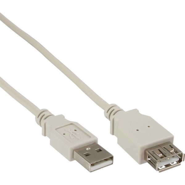 InLine® USB 2.0 Verlängerung, Stecker / Buchse, Typ A, beige/grau, 5m