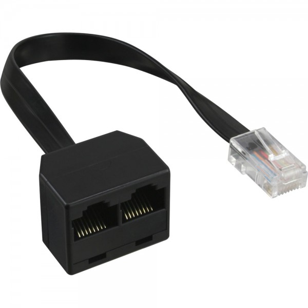 InLine® ISDN Verteiler, 1x RJ45 St an 2x RJ45 Bu, (8P8C) mit 15cm Kabel, ohne Endwiderstände