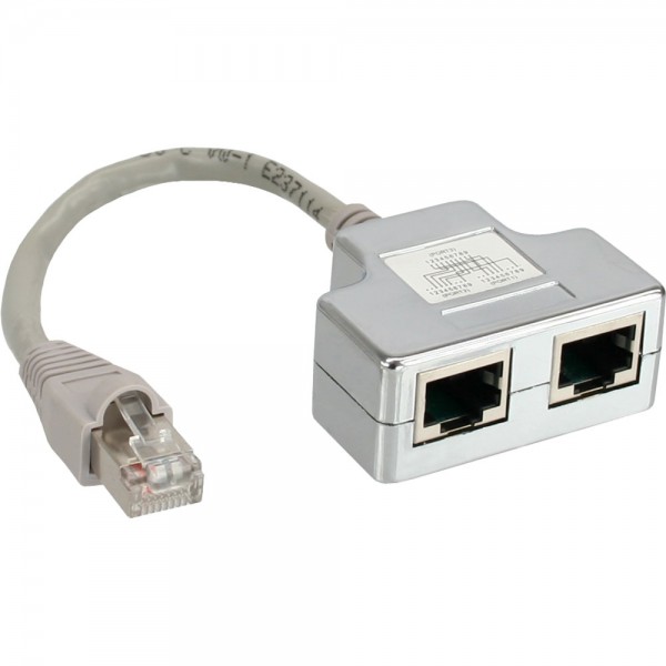 InLine® ISDN Port-Doppler, 1x RJ45 Stecker an 2x RJ45 Buchse, mit Kabel