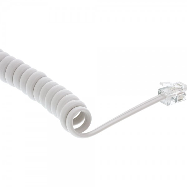 InLine® Spiralkabel, RJ10 Stecker / Stecker, max. 2m, weiß