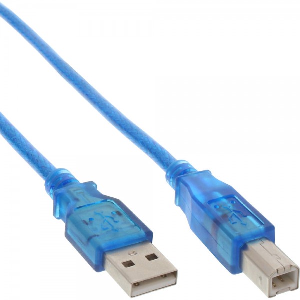 InLine® USB 2.0 Kabel, A an B, blau-transparent, 3m