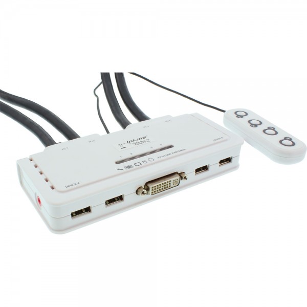 InLine® KVM Switch, 4-fach, DVI-D, USB, mit Audio, integr. Kabel