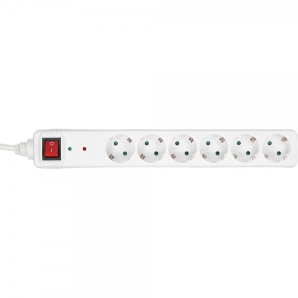 InLine® Steckdosenleiste, 6-fach Schutzkontakt, mit Überspannungsschutz, mit Schalter, 1,5m, weiß