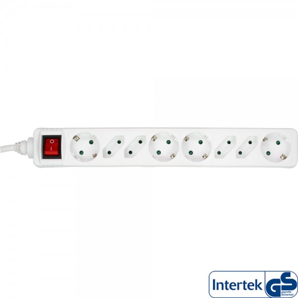 InLine® Steckdosenleiste, 8-fach, 4x Schutzkontakt + 4x Euro, mit Schalter, 3m, weiß