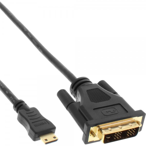 InLine® Mini-HDMI zu DVI Kabel, HDMI Stecker C zu DVI 18+1, verg. Kontakte, schwarz, 3m