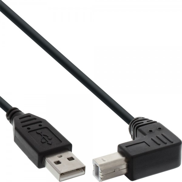 InLine® USB 2.0 Kabel, A an B unten abgewinkelt, schwarz, 3m