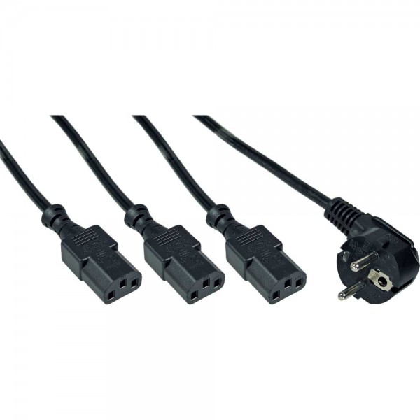 InLine® Netz-Y-Kabel, 1x Schutzkontaktstecker zu 3x Kaltgerätestecker, 1m