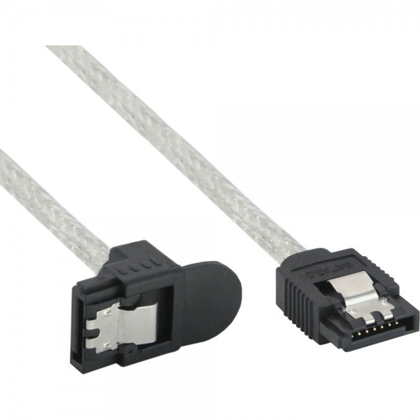 InLine® SATA 6Gb/s Kabel rund, mit Lasche, gewinkelt, 0,75m