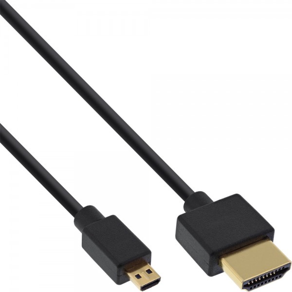 InLine® HDMI Superslim Kabel A an D, HDMI-High Speed mit Ethernet, Premium, schwarz / gold, 1m
