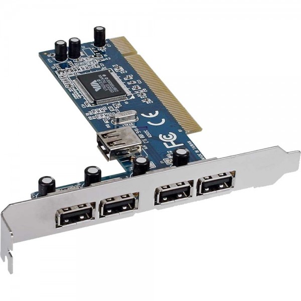 InLine® Schnittstellenkarte, USB 2.0, 4x extern + 1x intern, PCI