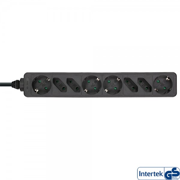 InLine® Steckdosenleiste, 8-fach, 4x Schutzkontakt + 4x Euro, 3m, schwarz