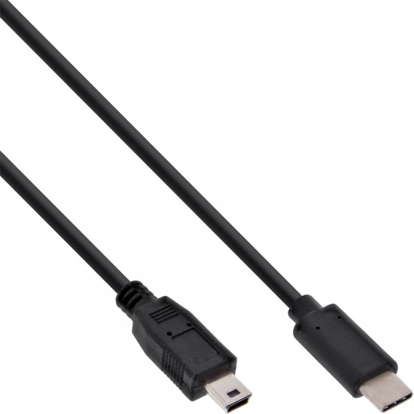 InLine® USB 2.0 Kabel, Typ C Stecker an Mini-B Stecker (5pol.), schwarz, 1,5m