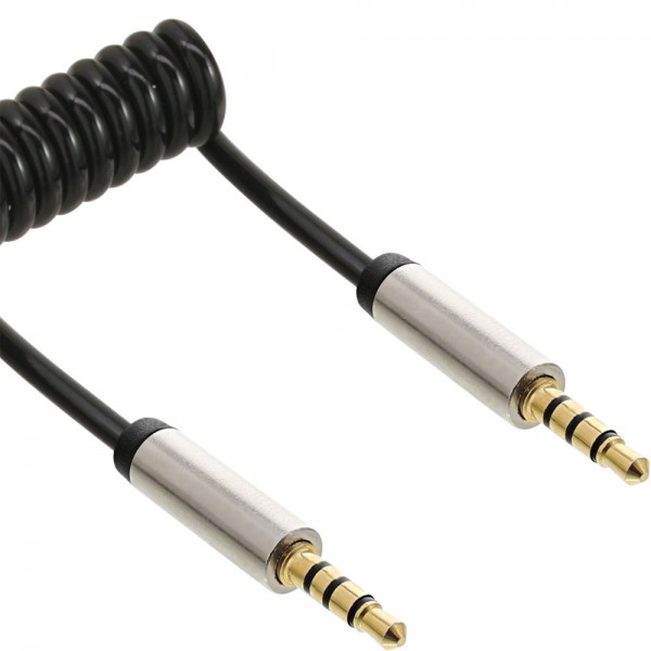 InLine® Slim Audio Spiralkabel Klinke 3,5mm ST/ST, 4-polig, Stereo, 1m