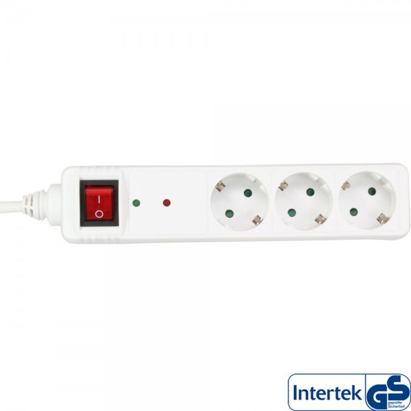InLine® Steckdosenleiste, 3-fach Schutzkontakt, mit Überspannungsschutz, mit Schalter, 1,5m, weiß
