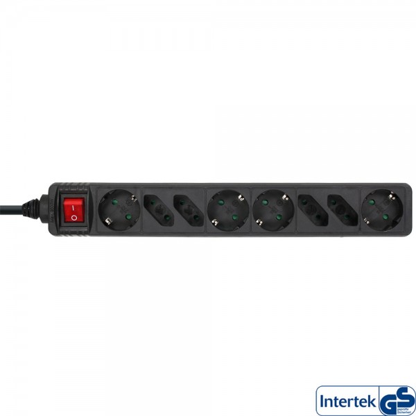 InLine® Steckdosenleiste, 8-fach, 4x Schutzkontakt + 4x Euro, mit Schalter, 3m schwarz
