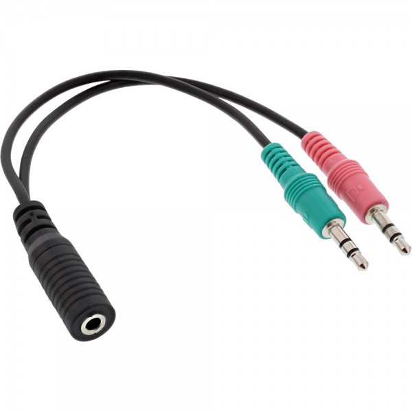 InLine® Audio Headset Adapterkabel, 2x 3,5mm Klinke Stecker an 3,5mm Klinke Buchse 4pol. OMTP, 0,15m
